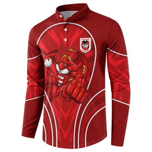 St George Illawarra Dragons Rugby Mascot Button Sweatshirt Australian Rugby Culture - Tribal Inspired Dragon