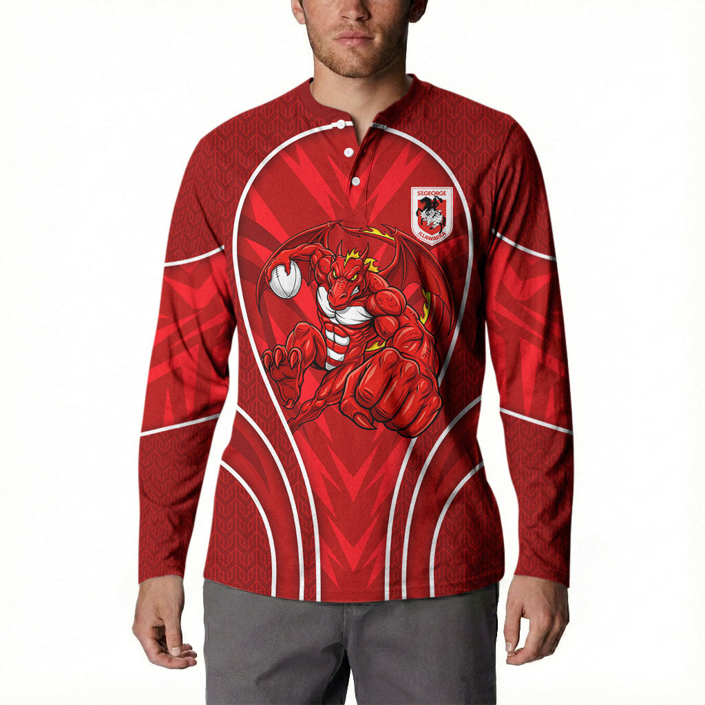 St George Illawarra Dragons Rugby Mascot Button Sweatshirt Australian Rugby Culture - Tribal Inspired Dragon
