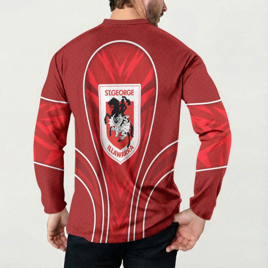 St George Illawarra Dragons Rugby Mascot Button Sweatshirt Australian Rugby Culture - Tribal Inspired Dragon