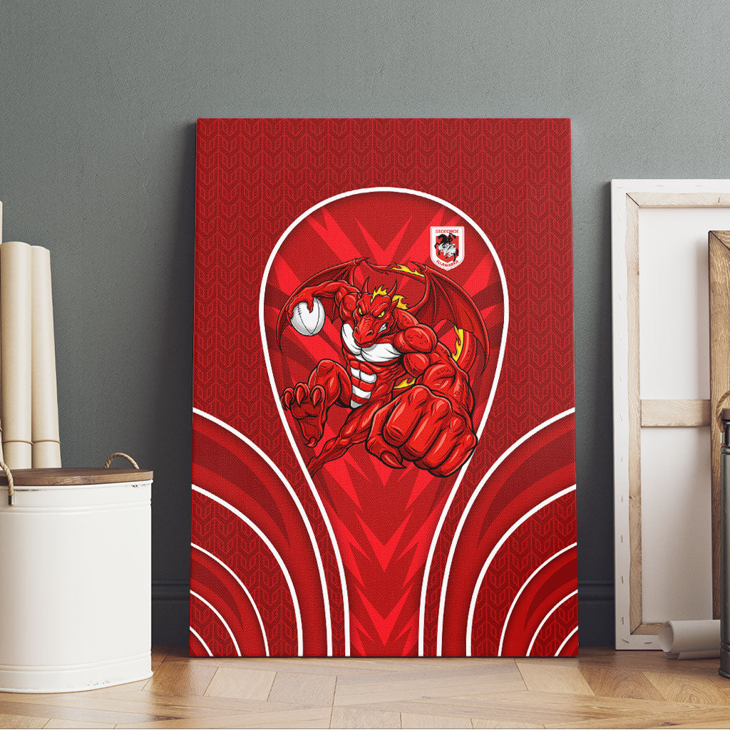 St George Illawarra Dragons Rugby Mascot Canvas Wall Art Australian Rugby Culture - Tribal Inspired Dragon