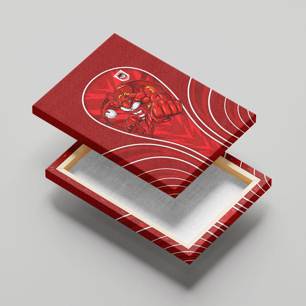 St George Illawarra Dragons Rugby Mascot Canvas Wall Art Australian Rugby Culture - Tribal Inspired Dragon
