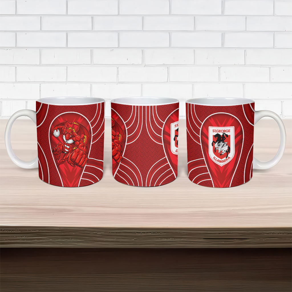 St George Illawarra Dragons Rugby Mascot Ceramic Mug Australian Rugby Culture - Tribal Inspired Dragon