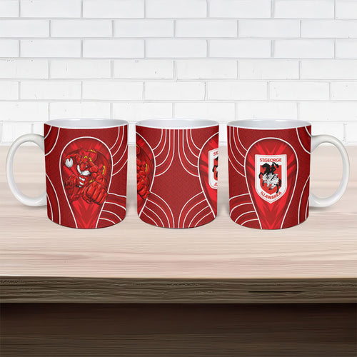 St George Illawarra Dragons Rugby Mascot Ceramic Mug Australian Rugby Culture - Tribal Inspired Dragon