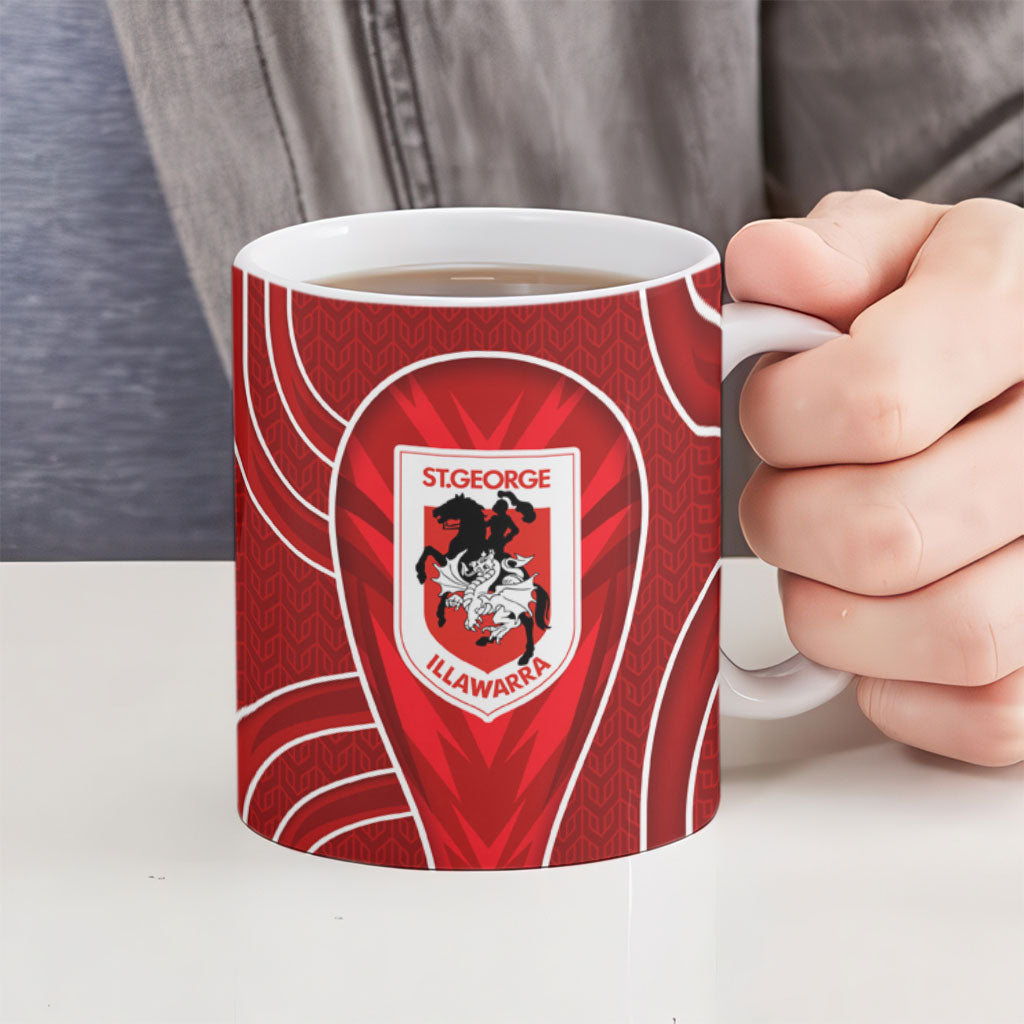 St George Illawarra Dragons Rugby Mascot Ceramic Mug Australian Rugby Culture - Tribal Inspired Dragon