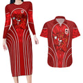 St George Illawarra Dragons Rugby Mascot Couples Matching Long Sleeve Bodycon Dress and Hawaiian Shirt Australian Rugby Culture - Tribal Inspired Dragon