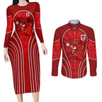 St George Illawarra Dragons Rugby Mascot Couples Matching Long Sleeve Bodycon Dress and Long Sleeve Button Shirt Australian Rugby Culture - Tribal Inspired Dragon