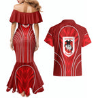 St George Illawarra Dragons Rugby Mascot Couples Matching Mermaid Dress and Hawaiian Shirt Australian Rugby Culture - Tribal Inspired Dragon