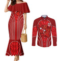 St George Illawarra Dragons Rugby Mascot Couples Matching Mermaid Dress and Long Sleeve Button Shirt Australian Rugby Culture - Tribal Inspired Dragon