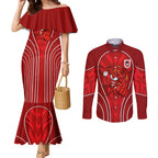 St George Illawarra Dragons Rugby Mascot Couples Matching Mermaid Dress and Long Sleeve Button Shirt Australian Rugby Culture - Tribal Inspired Dragon