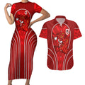St George Illawarra Dragons Rugby Mascot Couples Matching Short Sleeve Bodycon Dress and Hawaiian Shirt Australian Rugby Culture - Tribal Inspired Dragon