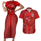 St George Illawarra Dragons Rugby Mascot Couples Matching Short Sleeve Bodycon Dress and Hawaiian Shirt Australian Rugby Culture - Tribal Inspired Dragon