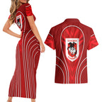 St George Illawarra Dragons Rugby Mascot Couples Matching Short Sleeve Bodycon Dress and Hawaiian Shirt Australian Rugby Culture - Tribal Inspired Dragon