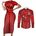 St George Illawarra Dragons Rugby Mascot Couples Matching Short Sleeve Bodycon Dress and Long Sleeve Button Shirt Australian Rugby Culture - Tribal Inspired Dragon