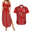 St George Illawarra Dragons Rugby Mascot Couples Matching Summer Maxi Dress and Hawaiian Shirt Australian Rugby Culture - Tribal Inspired Dragon