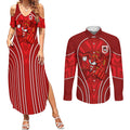 St George Illawarra Dragons Rugby Mascot Couples Matching Summer Maxi Dress and Long Sleeve Button Shirt Australian Rugby Culture - Tribal Inspired Dragon
