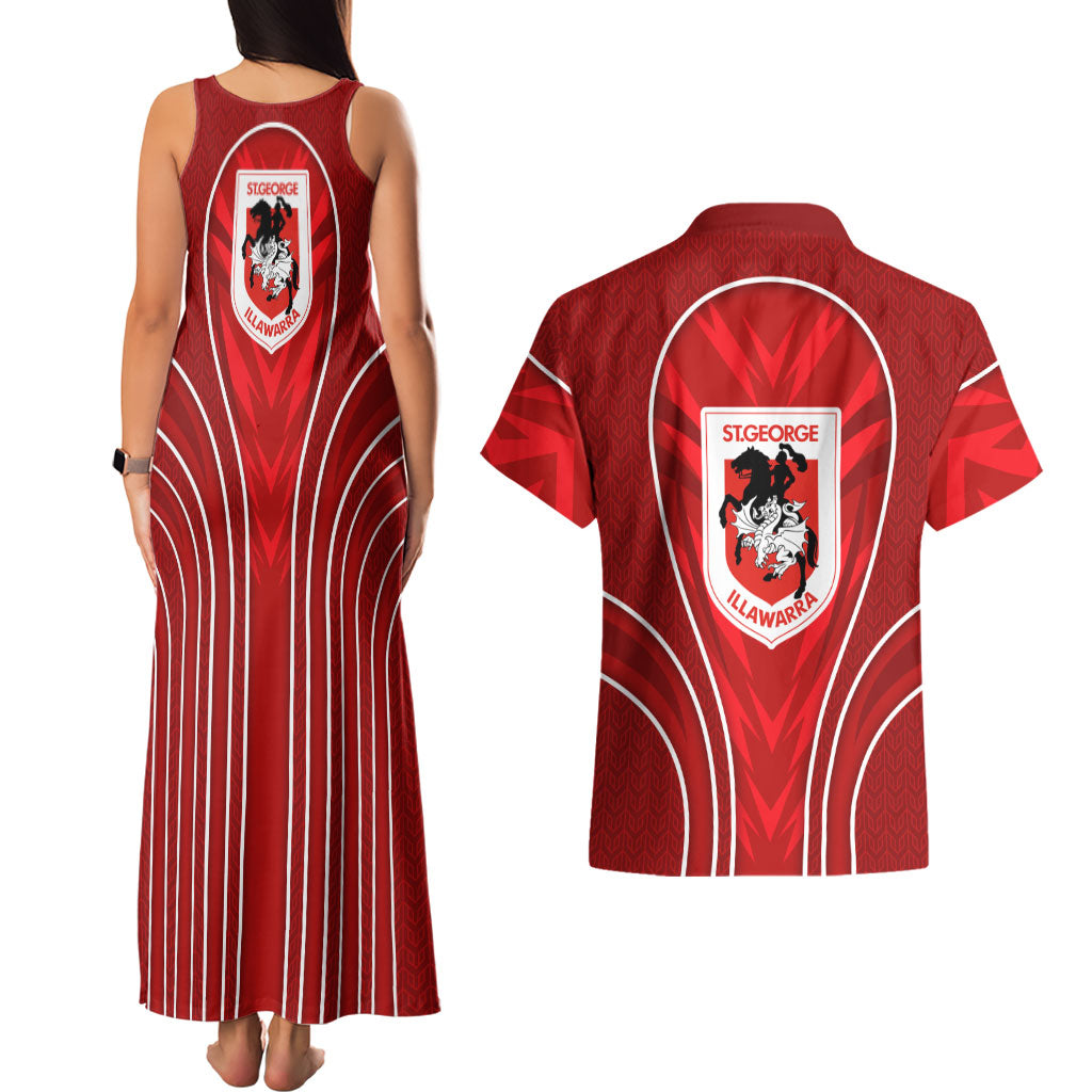 St George Illawarra Dragons Rugby Mascot Couples Matching Tank Maxi Dress and Hawaiian Shirt Australian Rugby Culture - Tribal Inspired Dragon