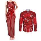 St George Illawarra Dragons Rugby Mascot Couples Matching Tank Maxi Dress and Long Sleeve Button Shirt Australian Rugby Culture - Tribal Inspired Dragon