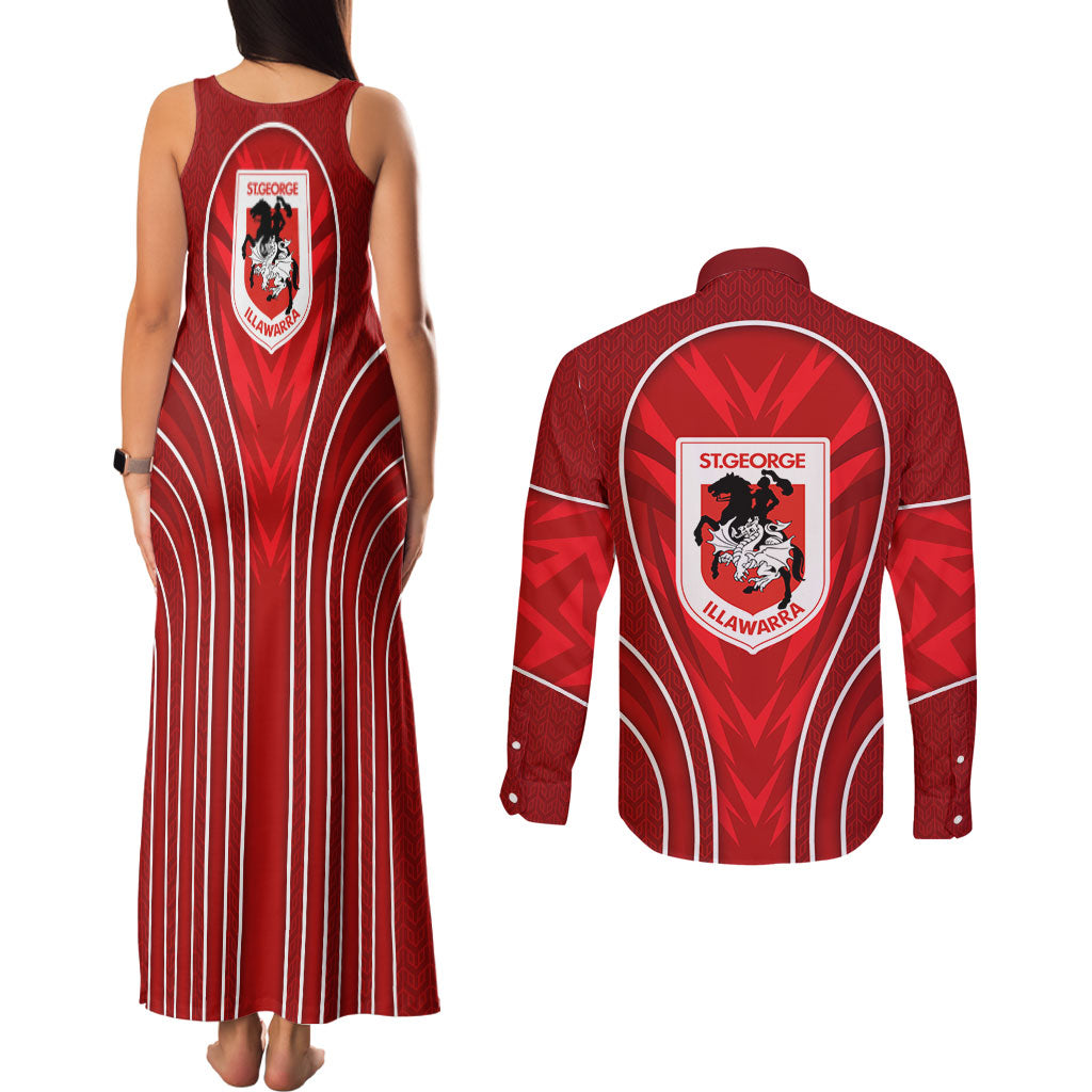 St George Illawarra Dragons Rugby Mascot Couples Matching Tank Maxi Dress and Long Sleeve Button Shirt Australian Rugby Culture - Tribal Inspired Dragon