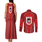 St George Illawarra Dragons Rugby Mascot Couples Matching Tank Maxi Dress and Long Sleeve Button Shirt Australian Rugby Culture - Tribal Inspired Dragon