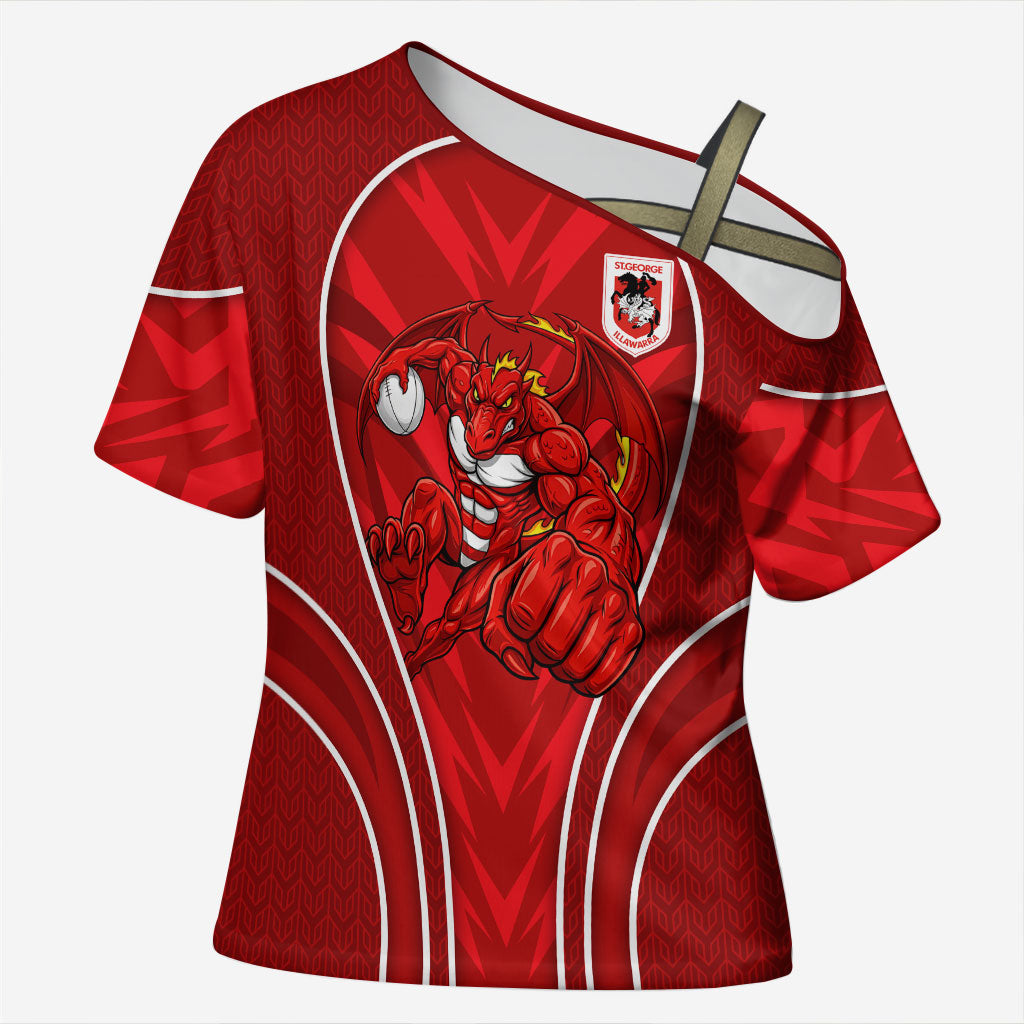 St George Illawarra Dragons Rugby Mascot Cross Shoulder Shirt Australian Rugby Culture - Tribal Inspired Dragon