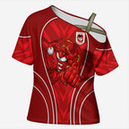 St George Illawarra Dragons Rugby Mascot Cross Shoulder Shirt Australian Rugby Culture - Tribal Inspired Dragon