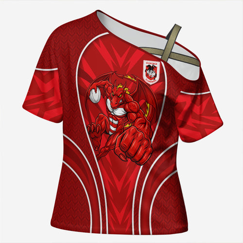 St George Illawarra Dragons Rugby Mascot Cross Shoulder Shirt Australian Rugby Culture - Tribal Inspired Dragon