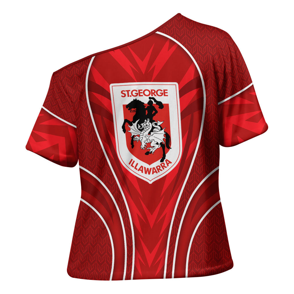 St George Illawarra Dragons Rugby Mascot Cross Shoulder Shirt Australian Rugby Culture - Tribal Inspired Dragon