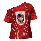 St George Illawarra Dragons Rugby Mascot Cross Shoulder Shirt Australian Rugby Culture - Tribal Inspired Dragon