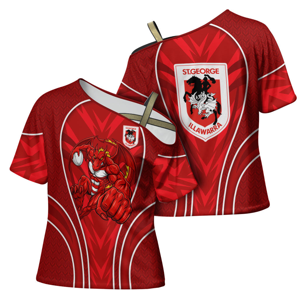 St George Illawarra Dragons Rugby Mascot Cross Shoulder Shirt Australian Rugby Culture - Tribal Inspired Dragon
