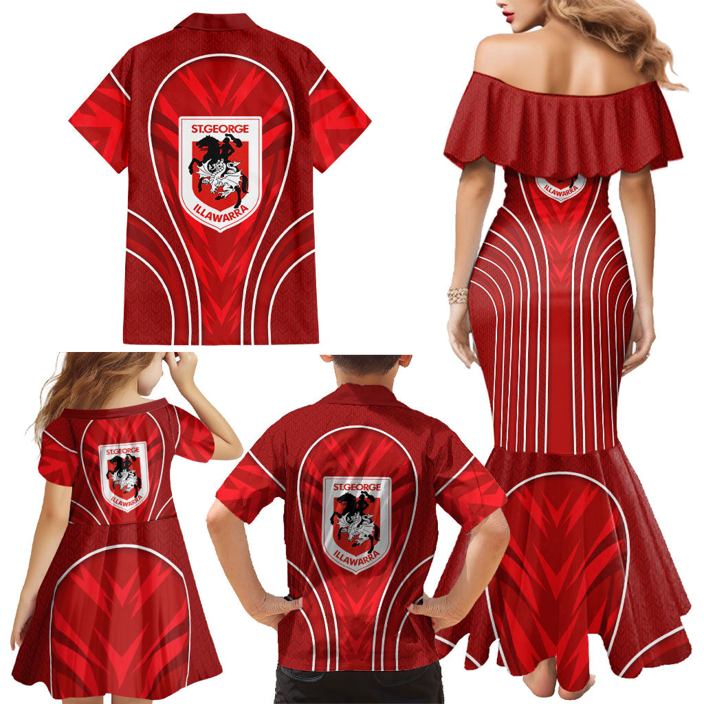 St George Illawarra Dragons Rugby Mascot Family Matching Mermaid Dress and Hawaiian Shirt Australian Rugby Culture - Tribal Inspired Dragon