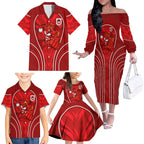 St George Illawarra Dragons Rugby Mascot Family Matching Off The Shoulder Long Sleeve Dress and Hawaiian Shirt Australian Rugby Culture - Tribal Inspired Dragon