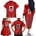 St George Illawarra Dragons Rugby Mascot Family Matching Off The Shoulder Long Sleeve Dress and Hawaiian Shirt Australian Rugby Culture - Tribal Inspired Dragon