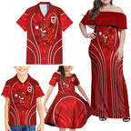 St George Illawarra Dragons Rugby Mascot Family Matching Off Shoulder Maxi Dress and Hawaiian Shirt Australian Rugby Culture - Tribal Inspired Dragon