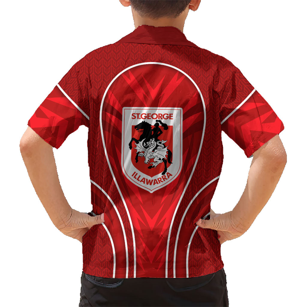 St George Illawarra Dragons Rugby Mascot Family Matching Off Shoulder Maxi Dress and Hawaiian Shirt Australian Rugby Culture - Tribal Inspired Dragon