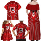 St George Illawarra Dragons Rugby Mascot Family Matching Off Shoulder Maxi Dress and Hawaiian Shirt Australian Rugby Culture - Tribal Inspired Dragon