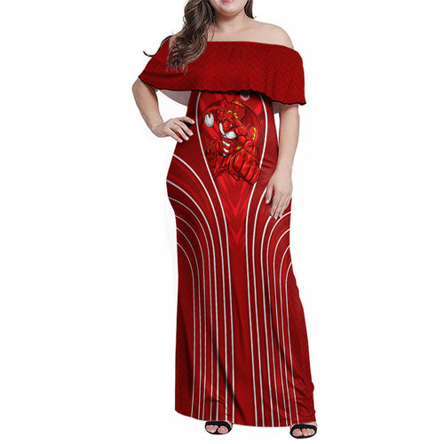 St George Illawarra Dragons Rugby Mascot Family Matching Off Shoulder Maxi Dress and Hawaiian Shirt Australian Rugby Culture - Tribal Inspired Dragon