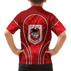 St George Illawarra Dragons Rugby Mascot Family Matching Off Shoulder Short Dress and Hawaiian Shirt Australian Rugby Culture - Tribal Inspired Dragon