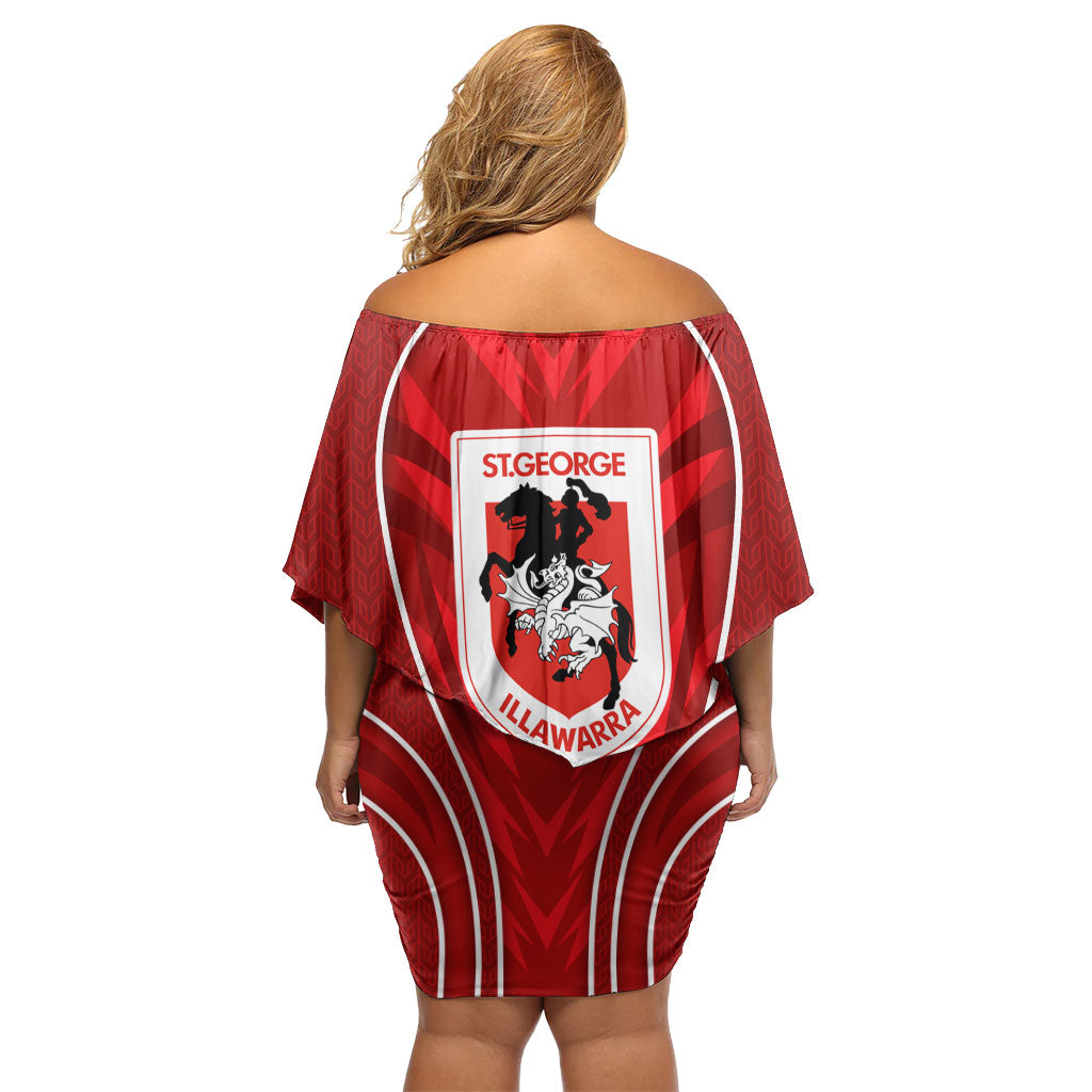 St George Illawarra Dragons Rugby Mascot Family Matching Off Shoulder Short Dress and Hawaiian Shirt Australian Rugby Culture - Tribal Inspired Dragon