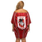 St George Illawarra Dragons Rugby Mascot Family Matching Off Shoulder Short Dress and Hawaiian Shirt Australian Rugby Culture - Tribal Inspired Dragon
