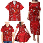 St George Illawarra Dragons Rugby Mascot Family Matching Puletasi and Hawaiian Shirt Australian Rugby Culture - Tribal Inspired Dragon