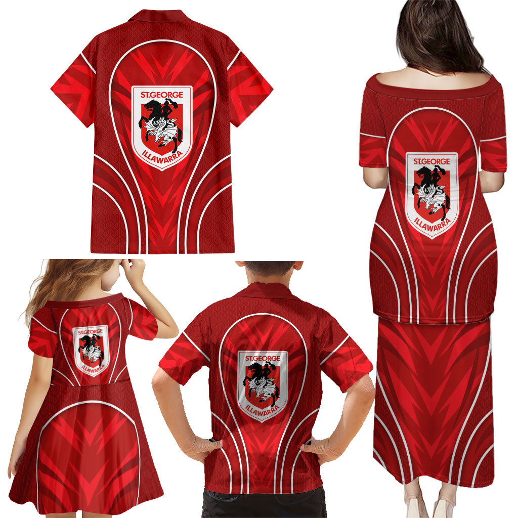 St George Illawarra Dragons Rugby Mascot Family Matching Puletasi and Hawaiian Shirt Australian Rugby Culture - Tribal Inspired Dragon