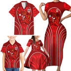 St George Illawarra Dragons Rugby Mascot Family Matching Short Sleeve Bodycon Dress and Hawaiian Shirt Australian Rugby Culture - Tribal Inspired Dragon