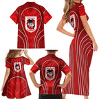 St George Illawarra Dragons Rugby Mascot Family Matching Short Sleeve Bodycon Dress and Hawaiian Shirt Australian Rugby Culture - Tribal Inspired Dragon