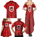 St George Illawarra Dragons Rugby Mascot Family Matching Summer Maxi Dress and Hawaiian Shirt Australian Rugby Culture - Tribal Inspired Dragon