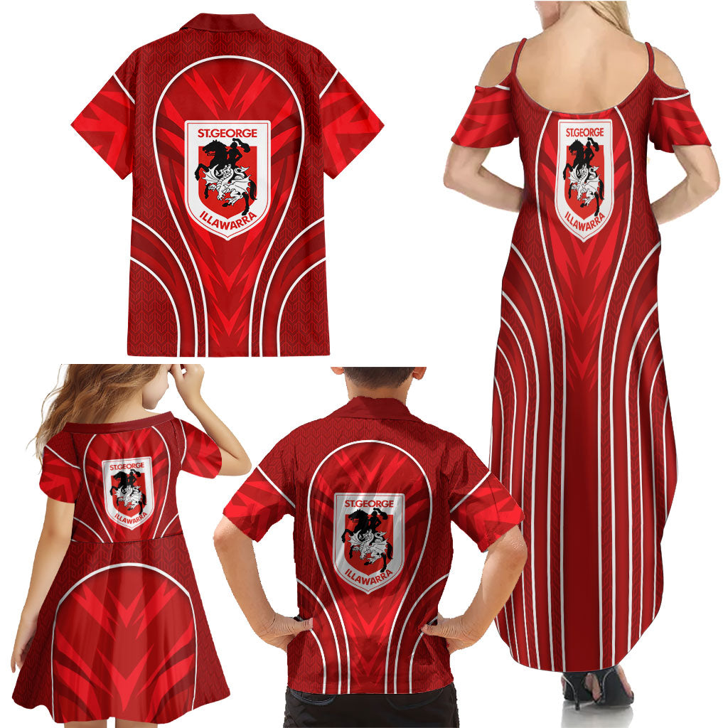 St George Illawarra Dragons Rugby Mascot Family Matching Summer Maxi Dress and Hawaiian Shirt Australian Rugby Culture - Tribal Inspired Dragon