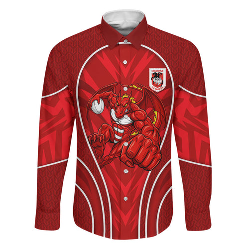 St George Illawarra Dragons Rugby Mascot Family Matching Summer Maxi Dress and Hawaiian Shirt Australian Rugby Culture - Tribal Inspired Dragon