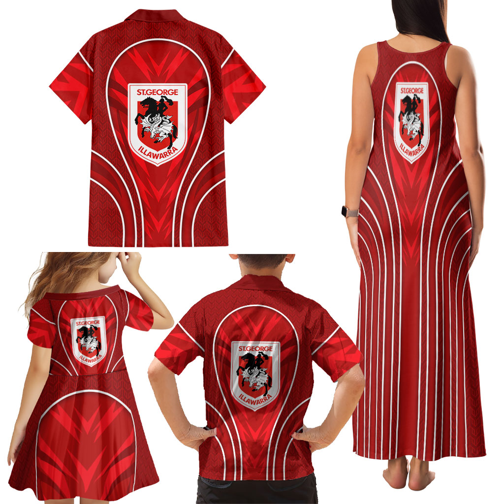 St George Illawarra Dragons Rugby Mascot Family Matching Tank Maxi Dress and Hawaiian Shirt Australian Rugby Culture - Tribal Inspired Dragon