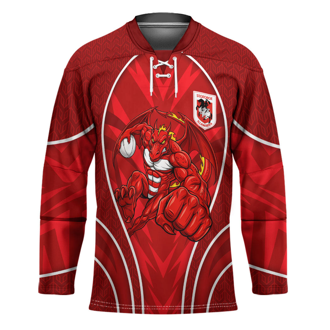 St George Illawarra Dragons Rugby Mascot Hockey Jersey Australian Rugby Culture - Tribal Inspired Dragon