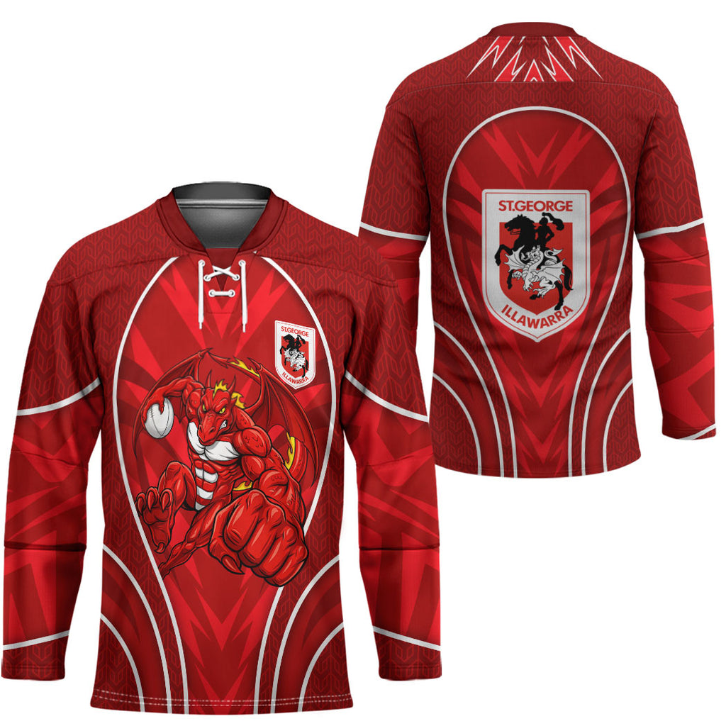 St George Illawarra Dragons Rugby Mascot Hockey Jersey Australian Rugby Culture - Tribal Inspired Dragon