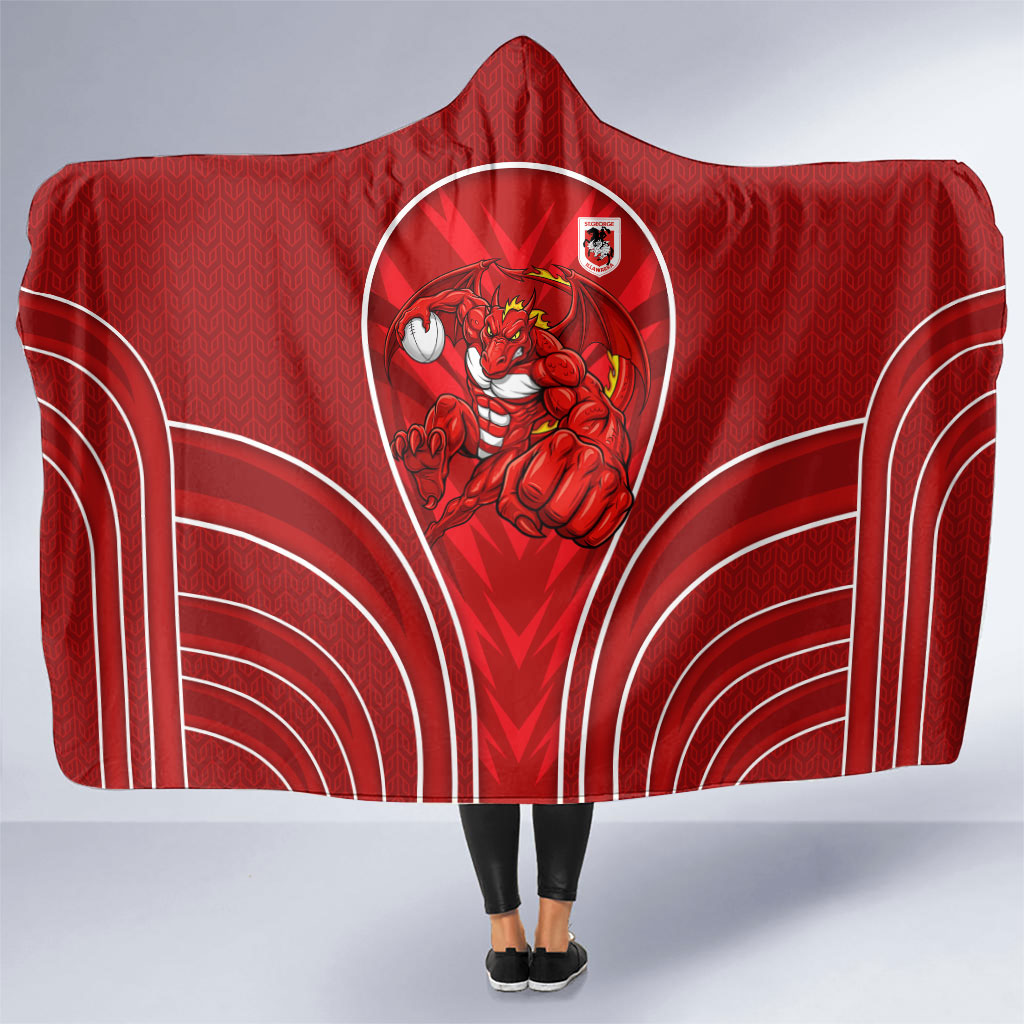 St George Illawarra Dragons Rugby Mascot Hooded Blanket Australian Rugby Culture - Tribal Inspired Dragon